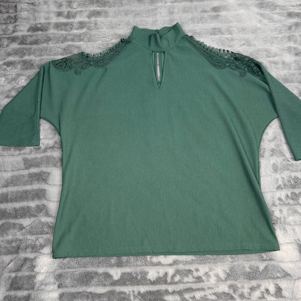 NY&C 7th Avenue Green Lace Cold Shoulder Keyhole Blouse XL
